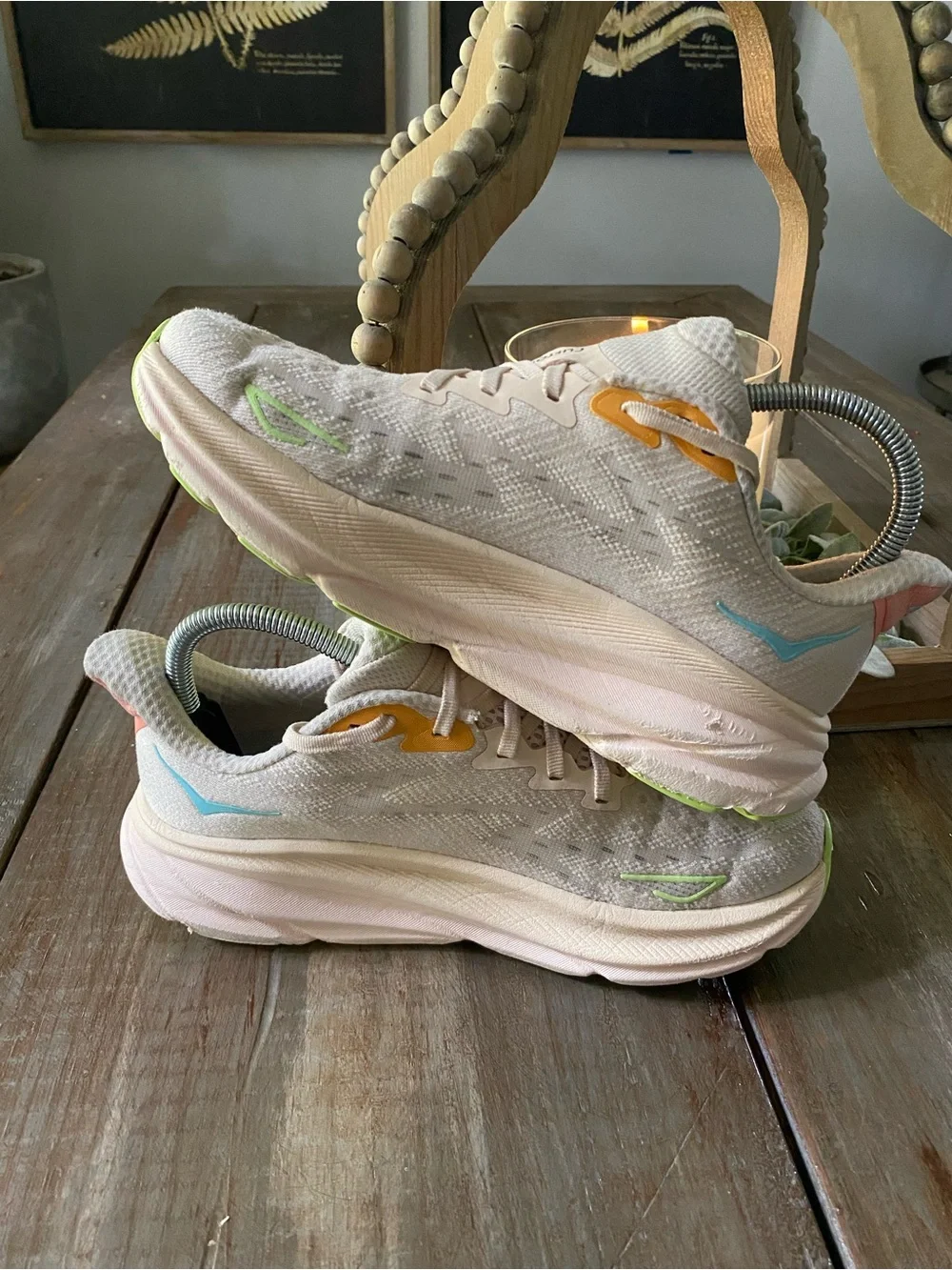 HOKA Clifton 9 Walking Running Sneakers Athletic Shoes 7B Vanilla Astral - Picture 7 of 10